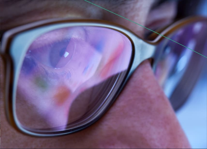 Close up of person wearing glasses
